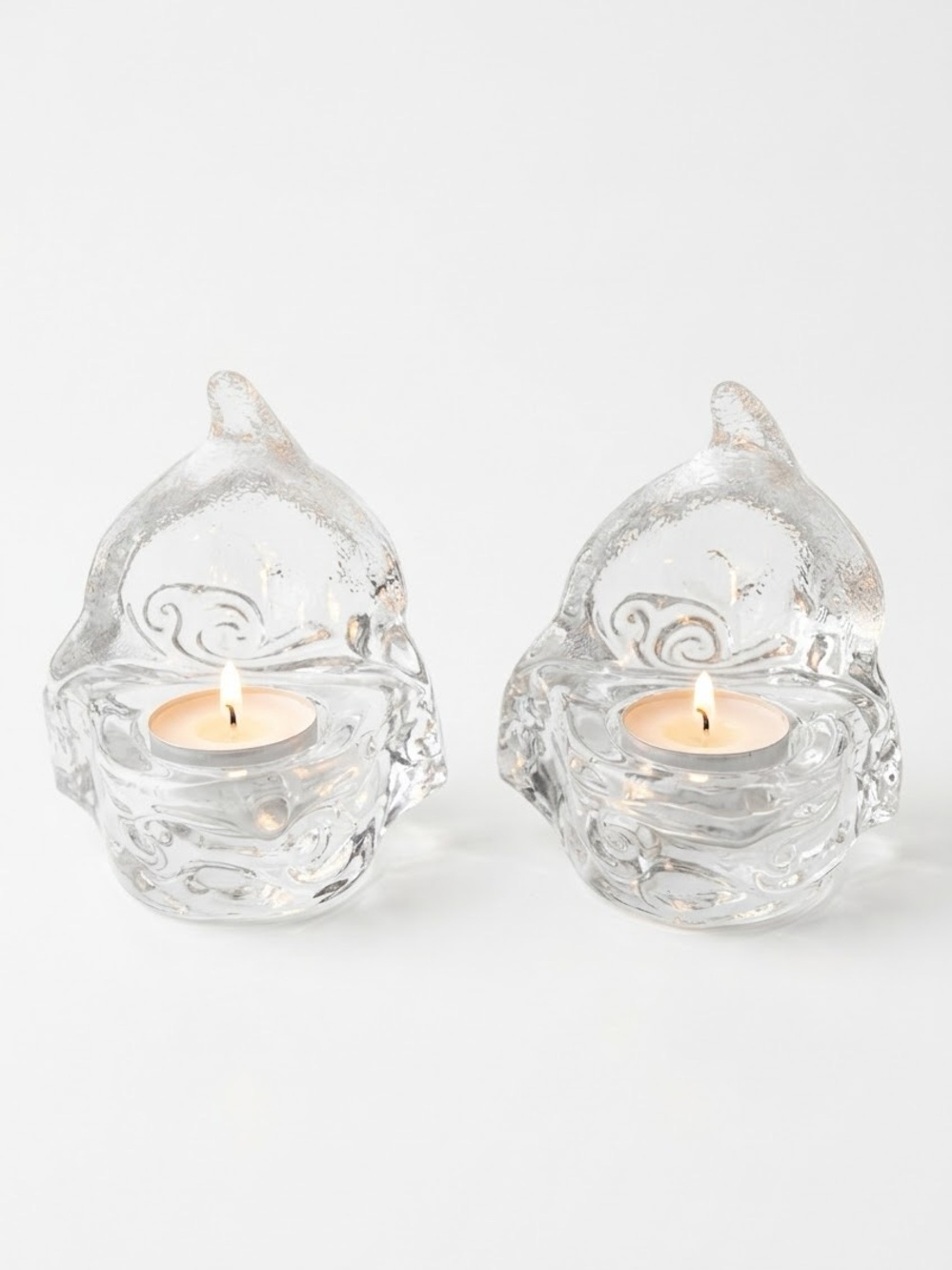 PartyLite Dolphin Tealight Holders Crystal Set of 2
